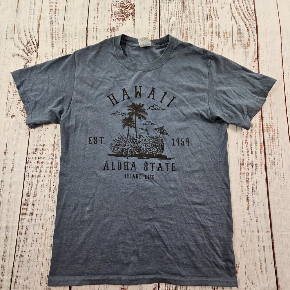 Hawaii Aloha State Island Life Blue Short Sleeve Cotton T-Shirt Men's S